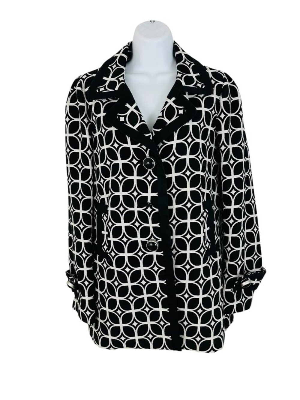 Etcetera Women's Size 8 Geo Print Swing Back Black White Jacket